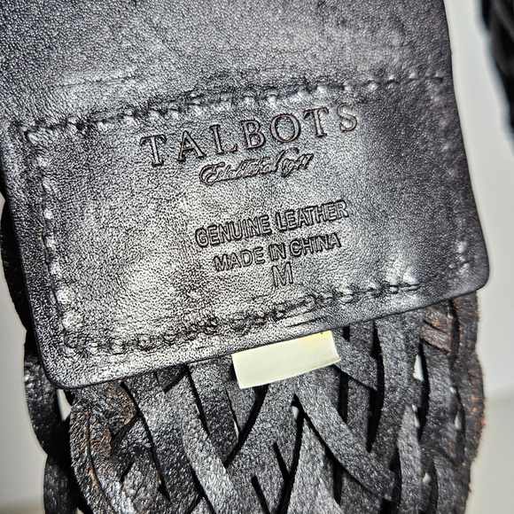 Talbots Woven Wide Leather Belt Black Boho Dressy Casual M - Picture 6 of 7